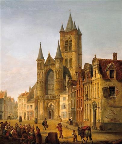 Gent. Blick auf St. Bavo im Herzen der Altstadt